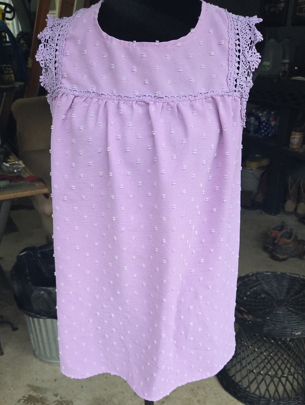 Women Sleeveless Lilac Swiss Dot Crochet Top XL Shein